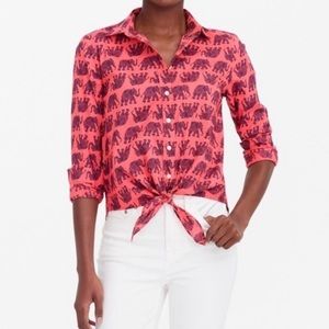 J. Crew Elephant Printed Tie Waist Button Down